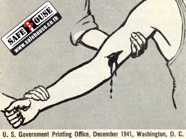 1941 Red Cross Manual showing how to stop bleeding.
